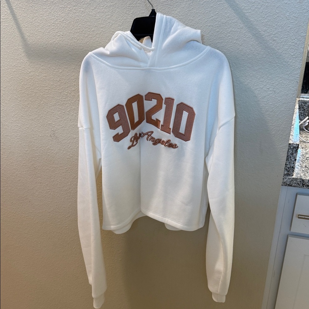 White Hoodie with 90210 Graphic